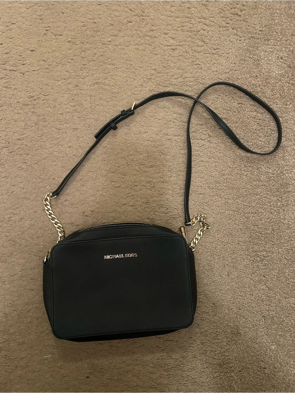 Michael Kors Black Crossbody Camera Bag with Gold Hardware